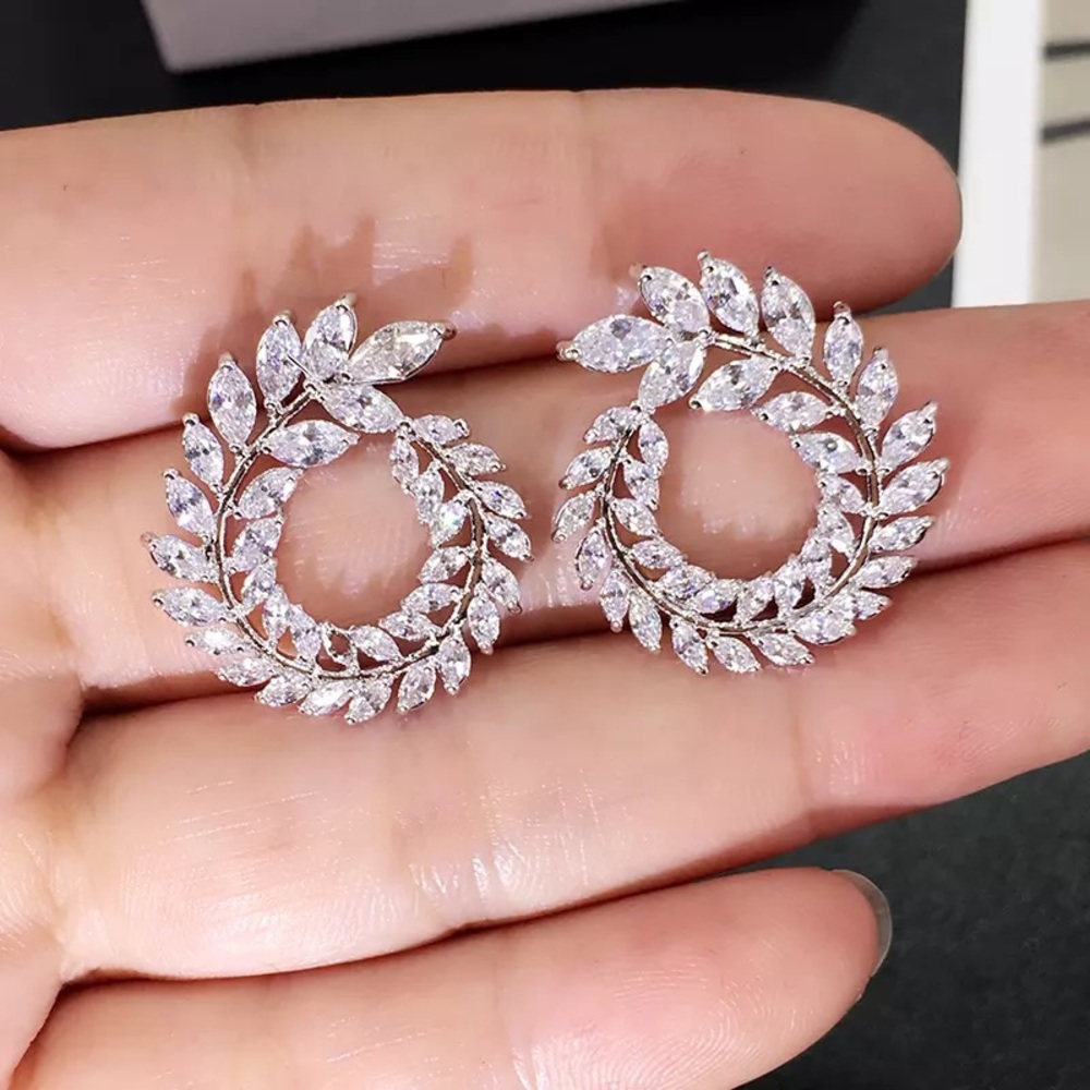 Swirl Clear Crystal Hoop Pin Drop Dangle Earrings - Picture 10 of 16